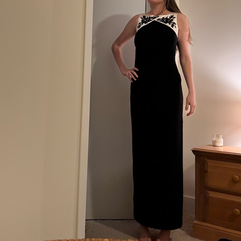Lauren Ralph Lauren Evening Gown Black and White Dress with Sequin Detail